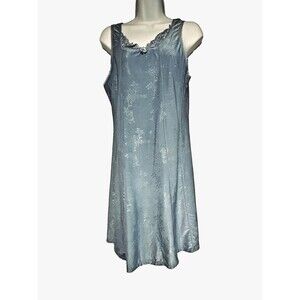 VTG Delta Burke Women Size 1X Blue Floral Stretch Night Gown/ Dress / Slip